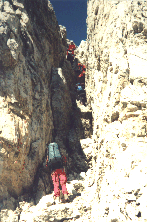 Kamin beim Aufstieg auf den Cima Groste