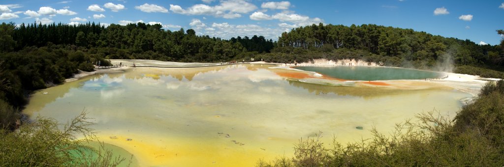 Wai-o-Tapu Thermal Area bei Rotorua mit dem wunderschön und bizarr gefärbten Champagner Pool, Januar 2008