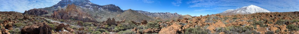 360-Grad-Panorama in der Caldera des Teide (3707m) unterhalb des Guajara (2718m), Teneriffa, März 2013.