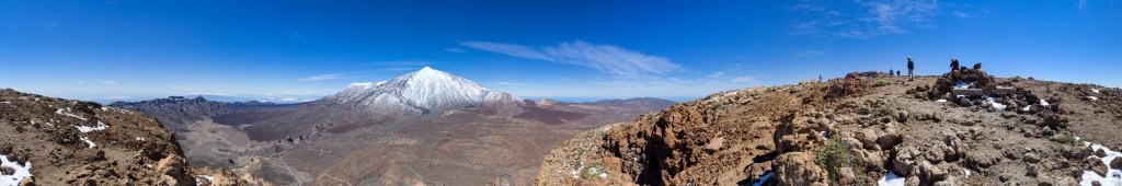 360-Grad-Panorama am Gipfel des Guajara (2718m) mit Blick auf die Insel La Gomera, die Caldera mit den Roques de Garcia und den Teide (3707m), Teneriffa, März 2013.
