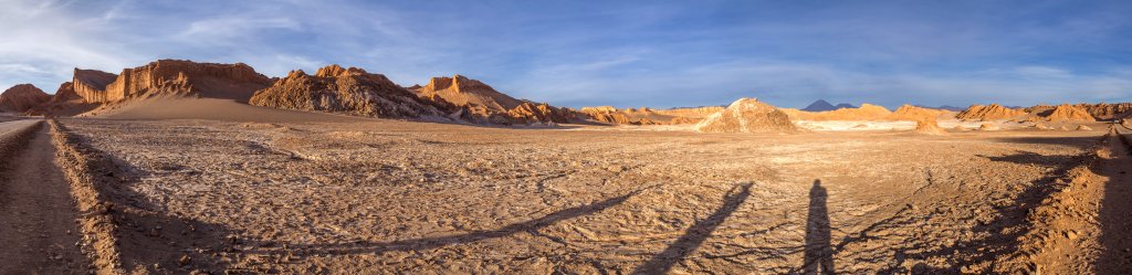 Panorama im Valle de la Luna unterhalb des Amphitheater-Felsens, Chile, November 2016.