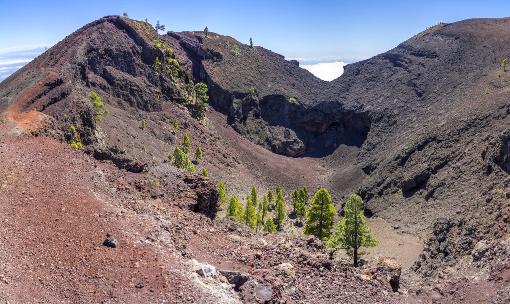 Der Krater des Volcan Martin (1597m), La Palma, Kanarische Inseln, Februar/März 2018.
