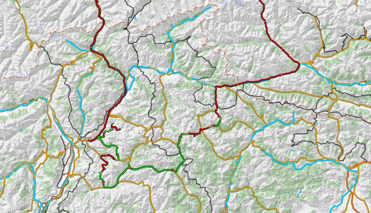 Überblick über die 10-tägige Reiseroute von Bayern über den Brenner in die Südtiroler Dolomiten & retour, September 2023.
