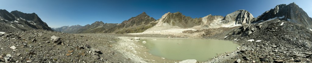 Tal des Grubferners mit Blick auf das Pfossental, Hohe Wilde (3480m), Schnalsberg (3004m), Hohe Weisse (3278m) und Kleine Weisse (3059m), Texelgruppe, Südtirol
