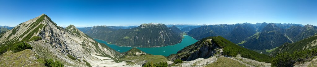 360-Grad-Panorama im Abstieg von der Seeberg-Spitze (2085m), Karwendelgebirge, Österreich, August 2011