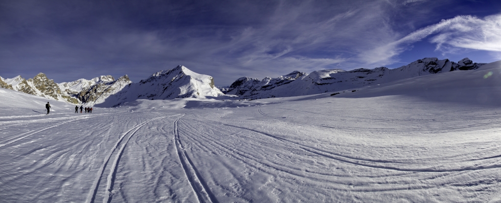 Auf dem Rückweg von der Fanesburg zur Fanes-Hütte, Fanes, Dolomiten, Januar 2011.