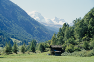 Zeltplatz in Taesch - Blick auf Breithorn und Kleines Matterhorn