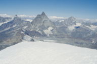Dent D'Herens, Matterhorn und Obergabelhorn vom Gipfel des Breithorns aus 