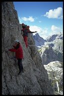 Luftige Stelle am Leiternsteig am Toblinger Knoten